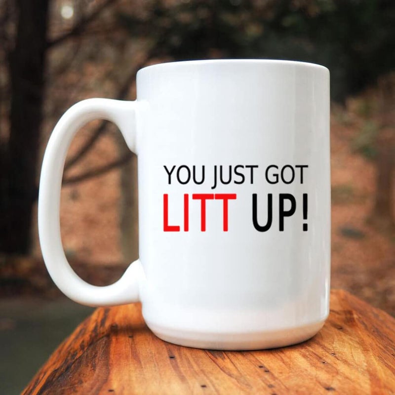 J.Ehonace 15oz 'You Just Got Litt Up' Coffee Cup - Double-Sided Funny Mug Gift for Suits Fans, White Ceramic with Sassy Quote - Image 4